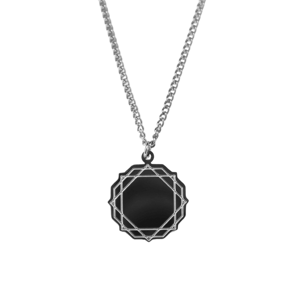 【BLACKPURPLE】[silver925] Square Bianco Pendant Square Silver Necklace w- Black Onyx Round Flat Stone